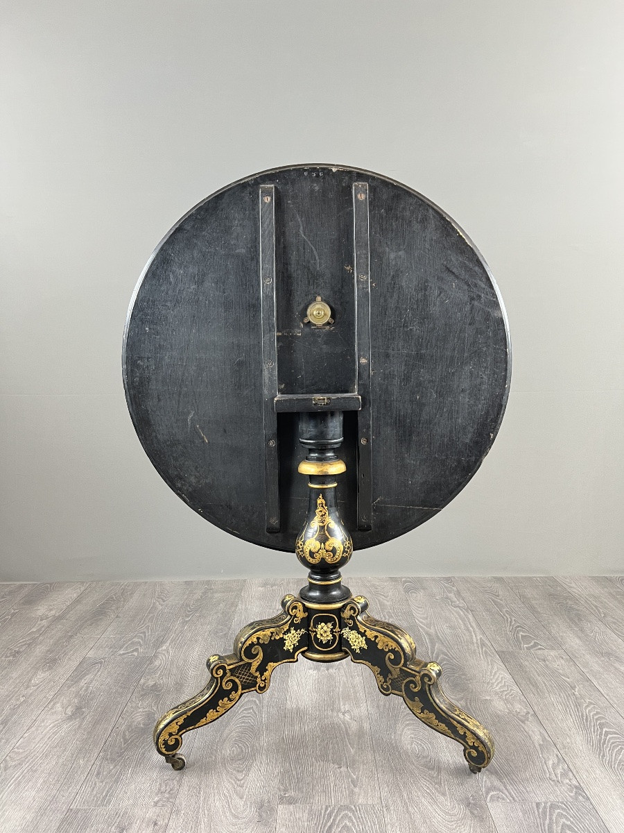 Japanese Folding Table Forming A Pedestal Table In Lacquered Wood And Gilded Decoration, 19th Century-photo-1