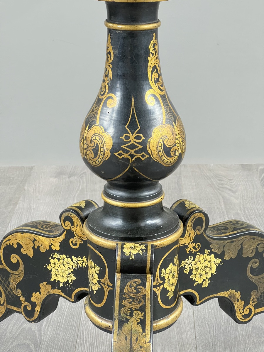 Japanese Folding Table Forming A Pedestal Table In Lacquered Wood And Gilded Decoration, 19th Century-photo-5