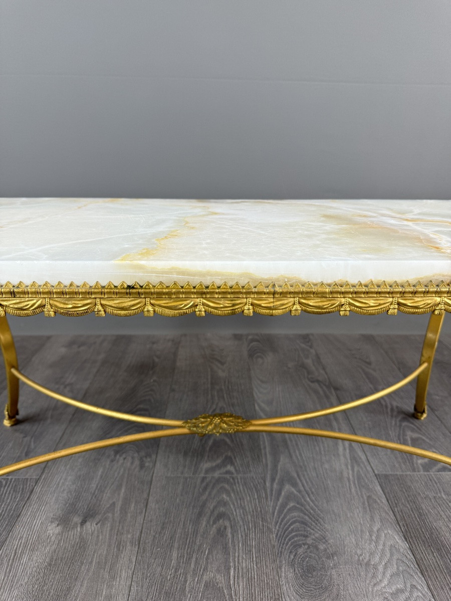 Table basse en laiton doré et marbre, travail décoratif de grande qualité, XXe siècle-photo-3