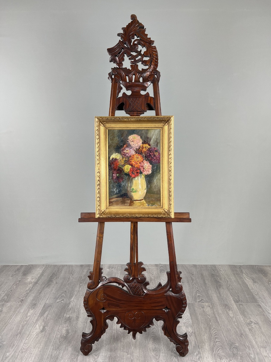 Nature morte au bouquet de fleurs, huile sur toile, école française, XXe siècle-photo-3