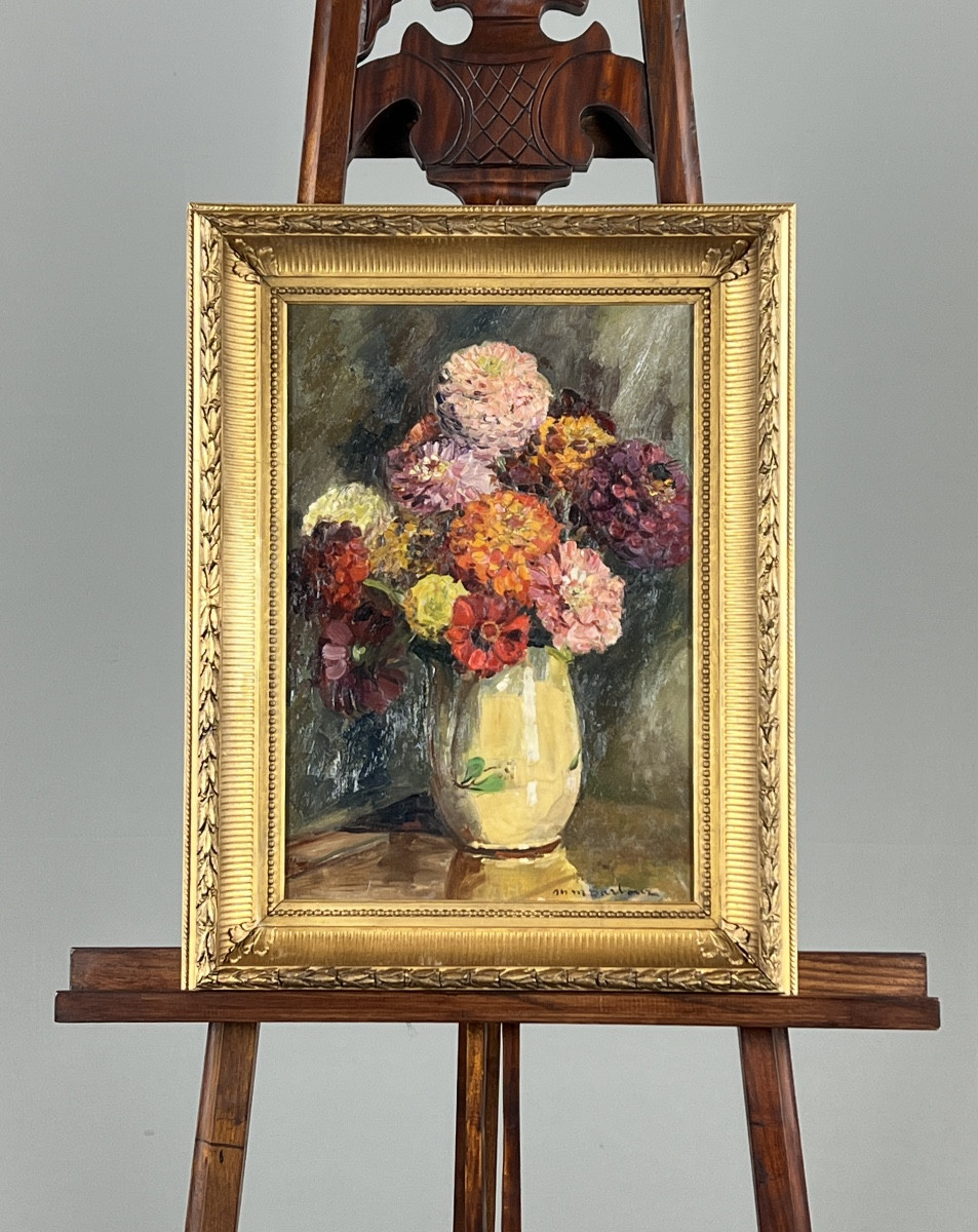 Nature morte au bouquet de fleurs, huile sur toile, école française, XXe siècle