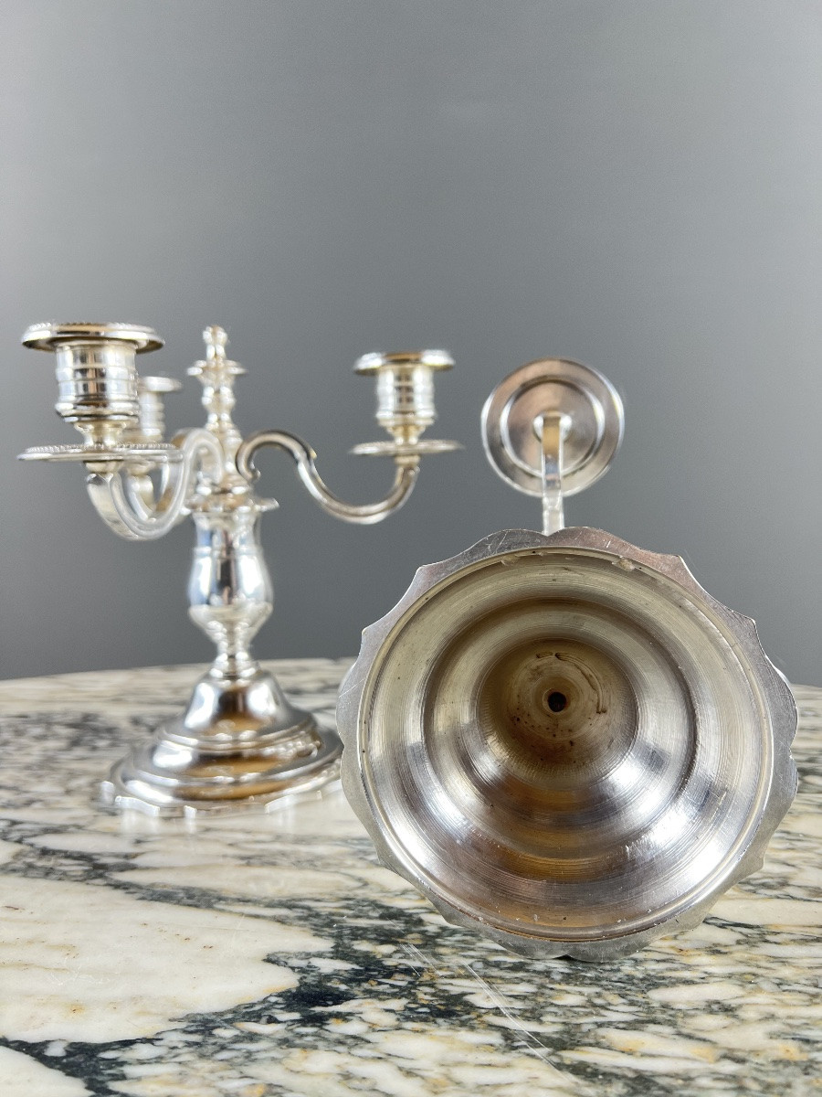 Paire de candélabres en métal argenté, XXe siècle-photo-6