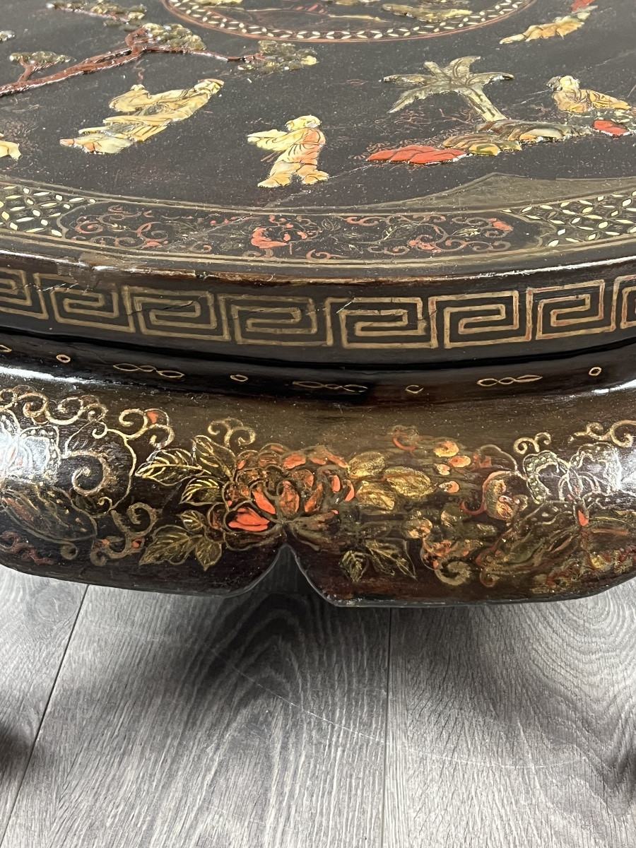 Table basse asiatique en laque, décor incrusté, fin XIXe siècle-photo-2
