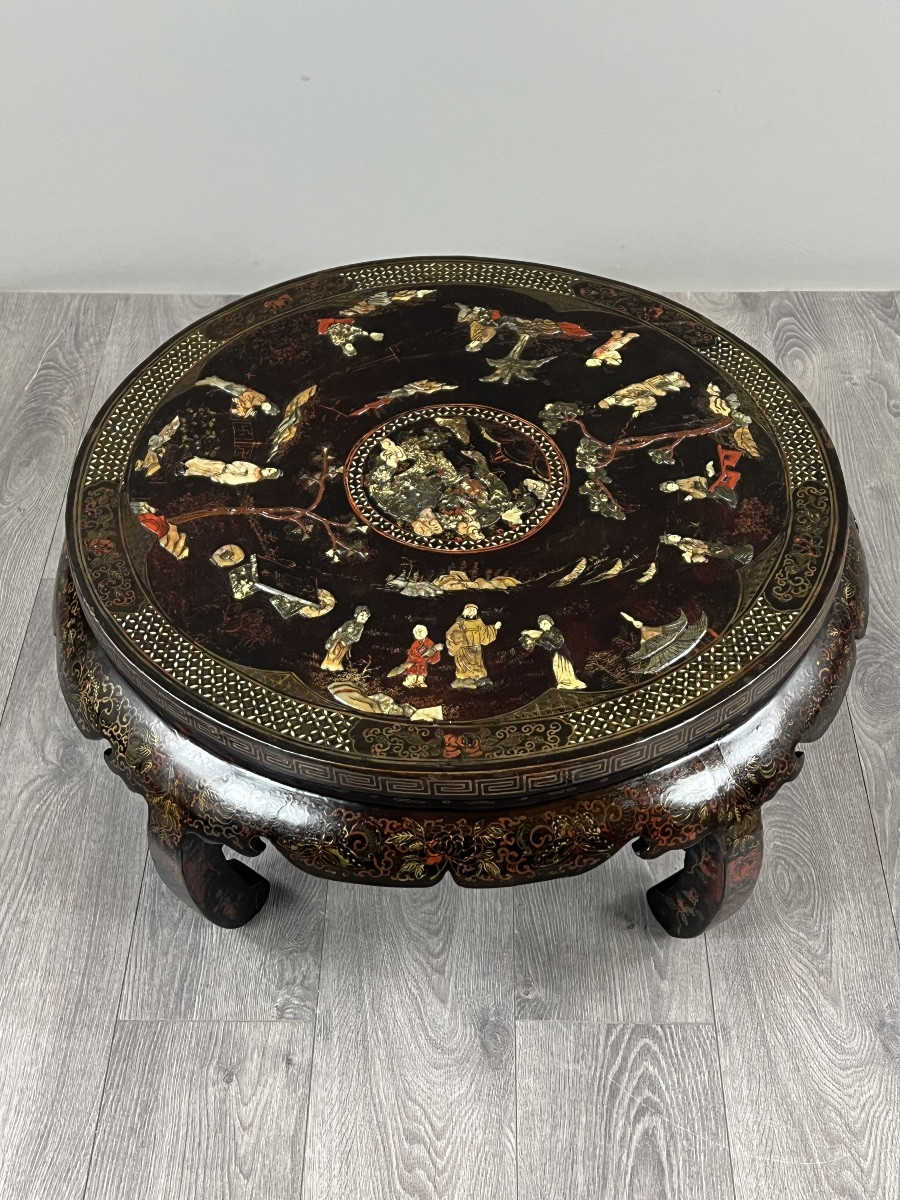 Table basse asiatique en laque, décor incrusté, fin XIXe siècle-photo-1