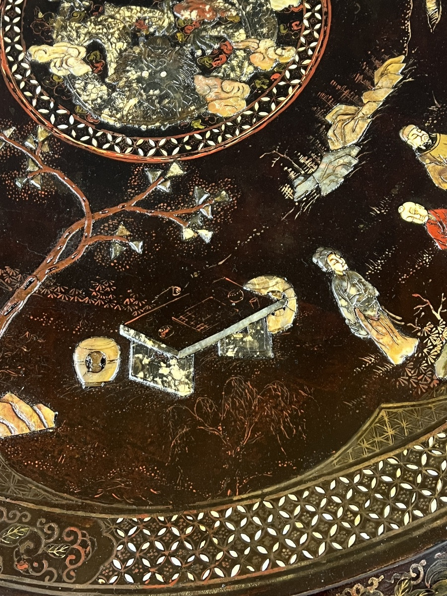 Table basse asiatique en laque, décor incrusté, fin XIXe siècle-photo-6