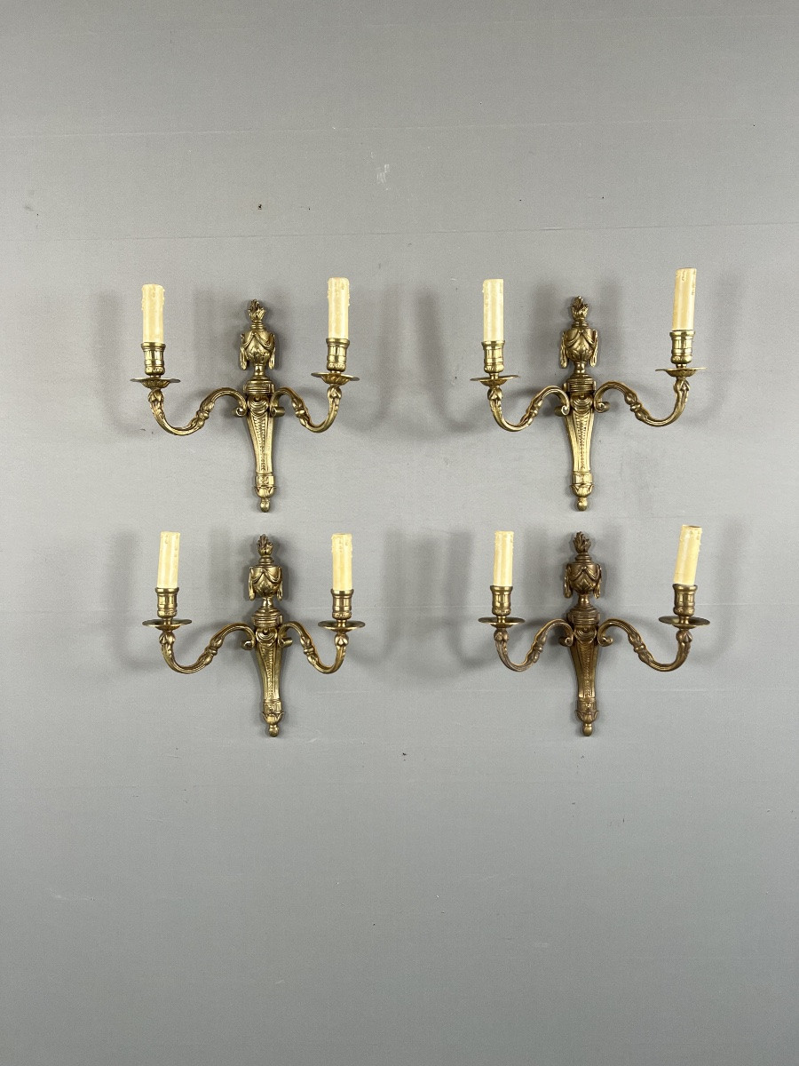 Suite Of Four Bronze Sconces, Louis XVI Style, 20th Century-photo-2