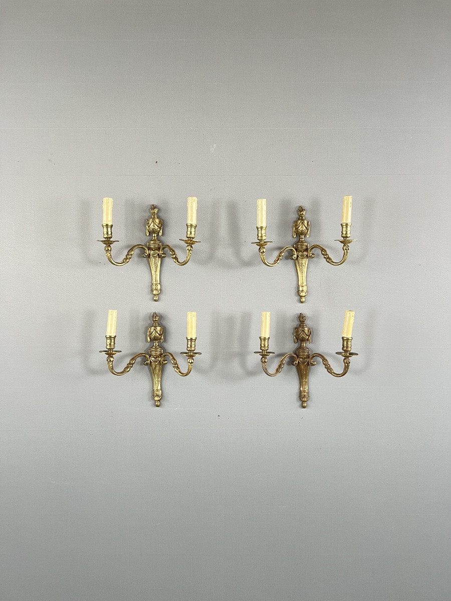 Suite Of Four Bronze Sconces, Louis XVI Style, 20th Century-photo-3