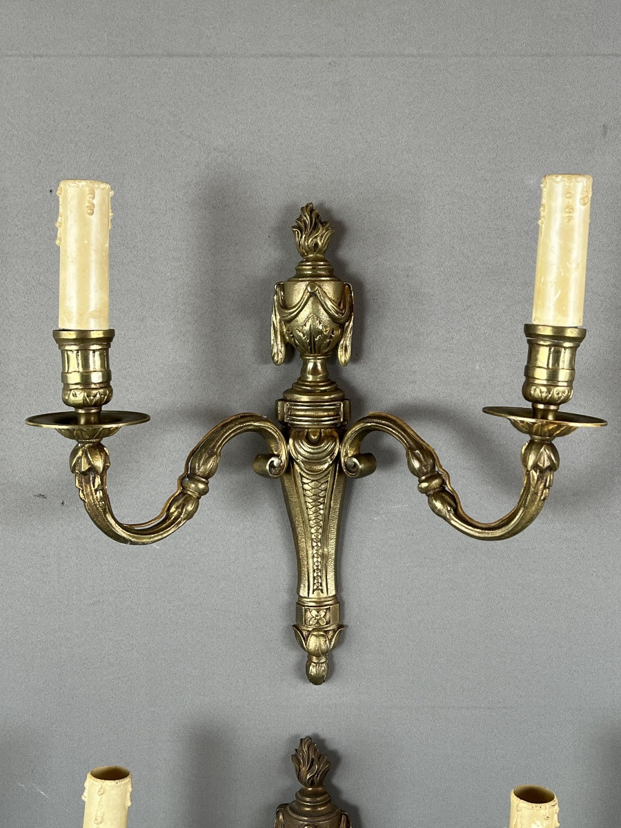 Suite Of Four Bronze Sconces, Louis XVI Style, 20th Century-photo-1