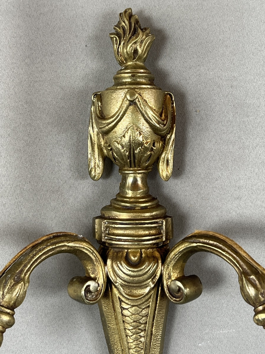 Suite Of Four Bronze Sconces, Louis XVI Style, 20th Century-photo-2