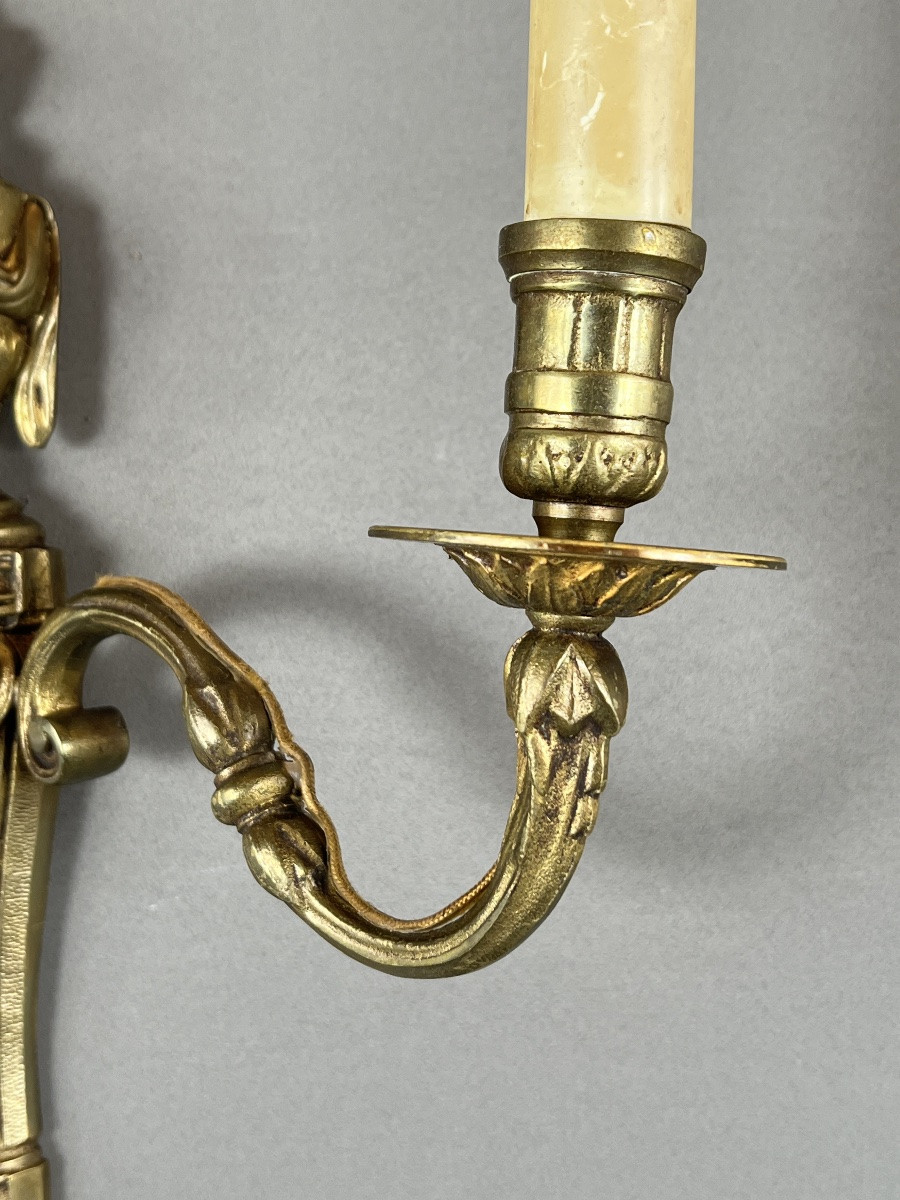Suite Of Four Bronze Sconces, Louis XVI Style, 20th Century-photo-3
