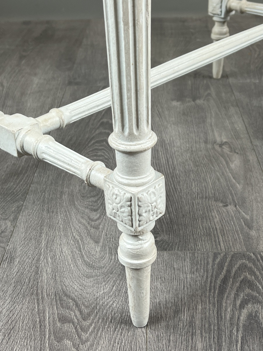 Table de style Louis XVI en bois peint et plateau en marbre, XXe Siècle-photo-4