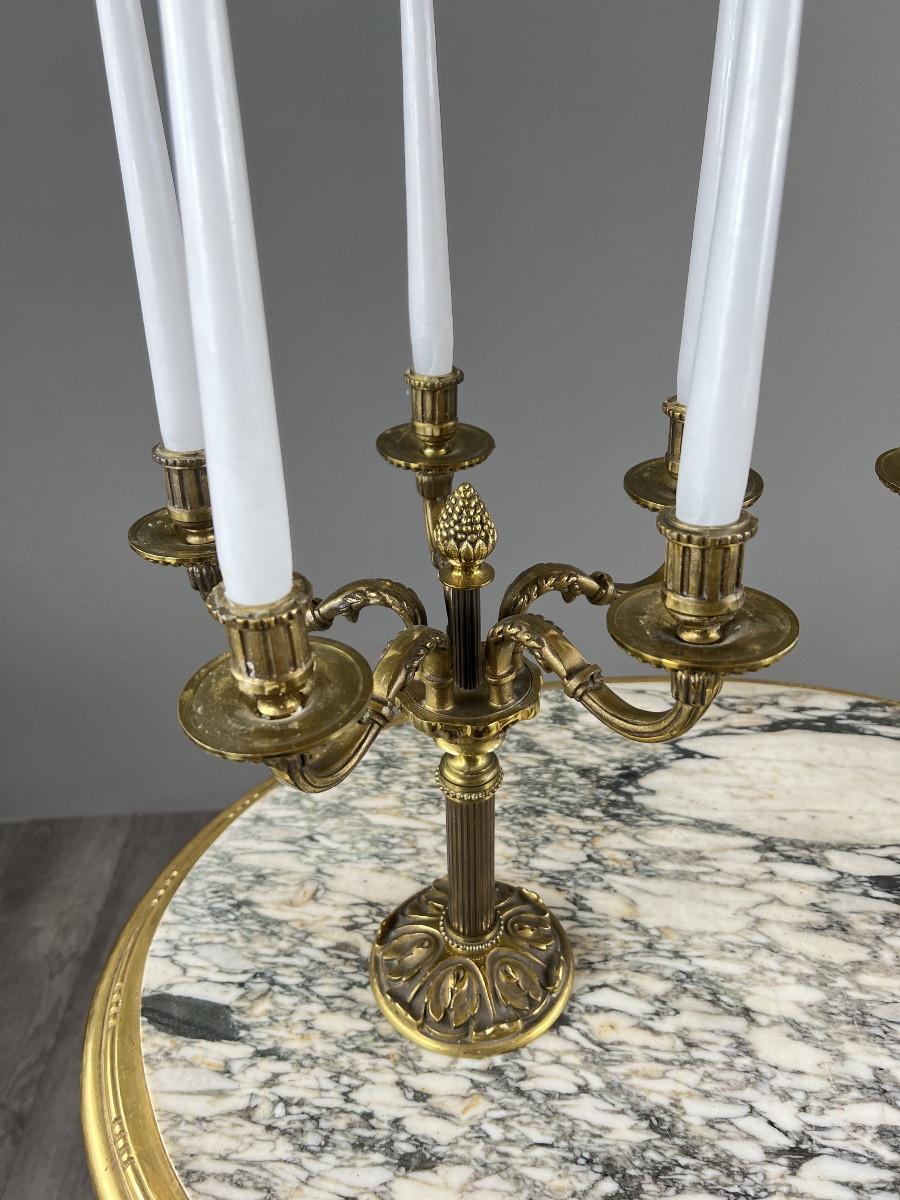 Pair Of 5-light Gilt Bronze Candelabra In The Louis XVI Style, 20th Century-photo-3