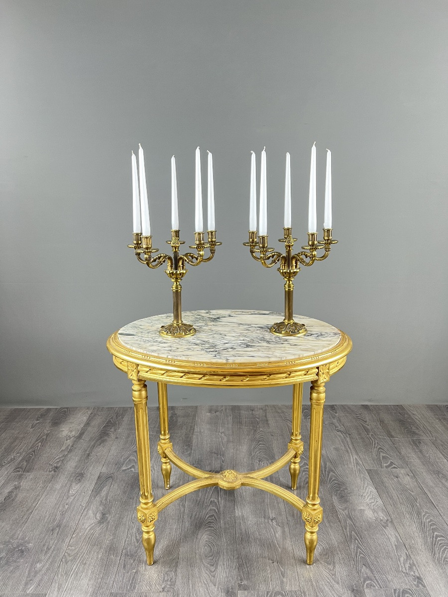 Pair Of 5-light Gilt Bronze Candelabra In The Louis XVI Style, 20th Century-photo-4