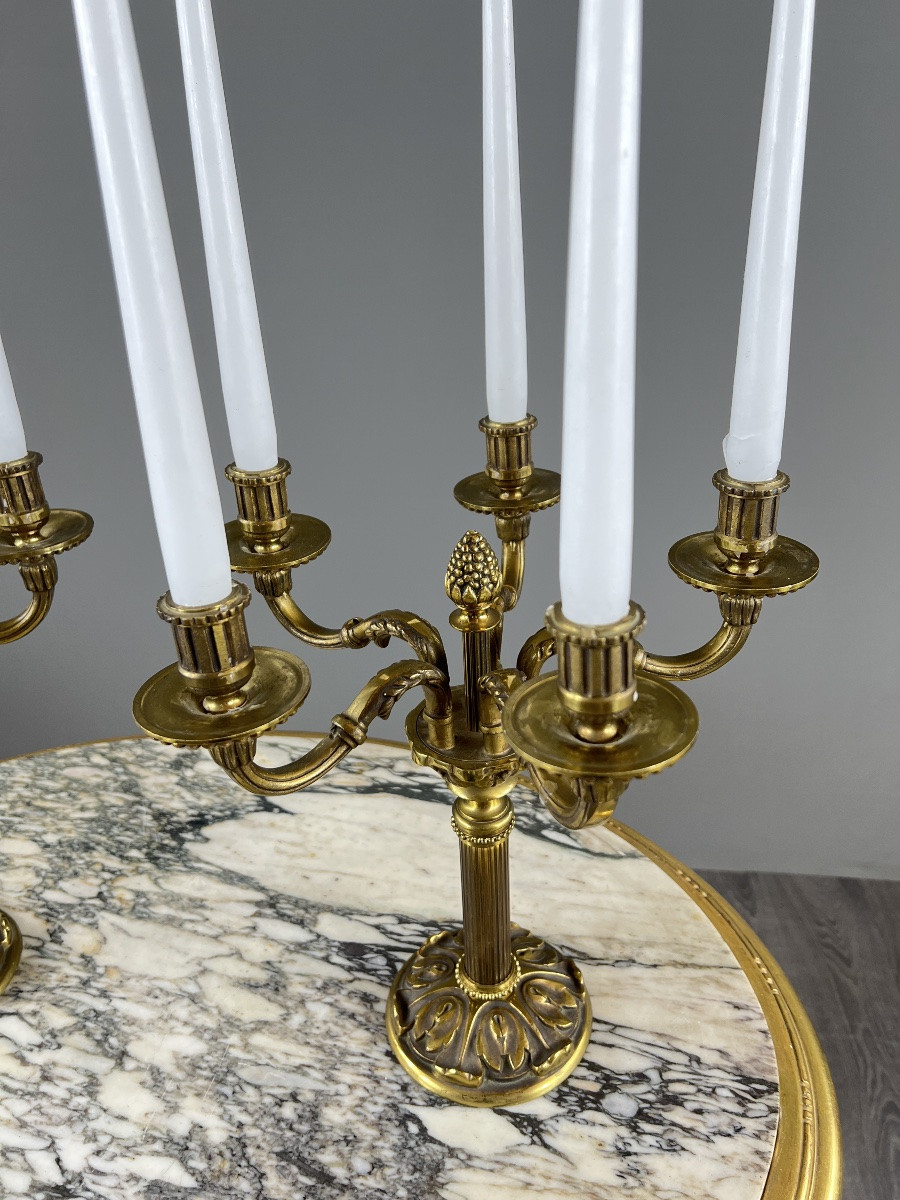 Pair Of 5-light Gilt Bronze Candelabra In The Louis XVI Style, 20th Century-photo-4