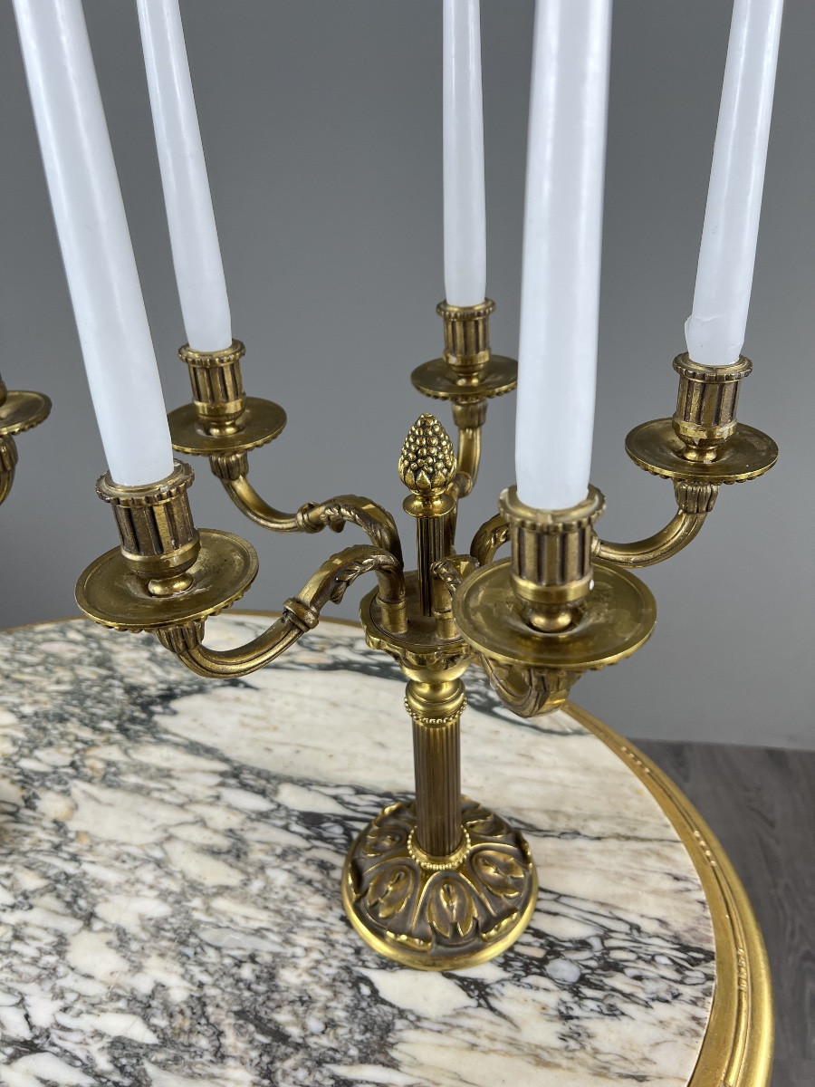 Pair Of 5-light Gilt Bronze Candelabra In The Louis XVI Style, 20th Century-photo-8