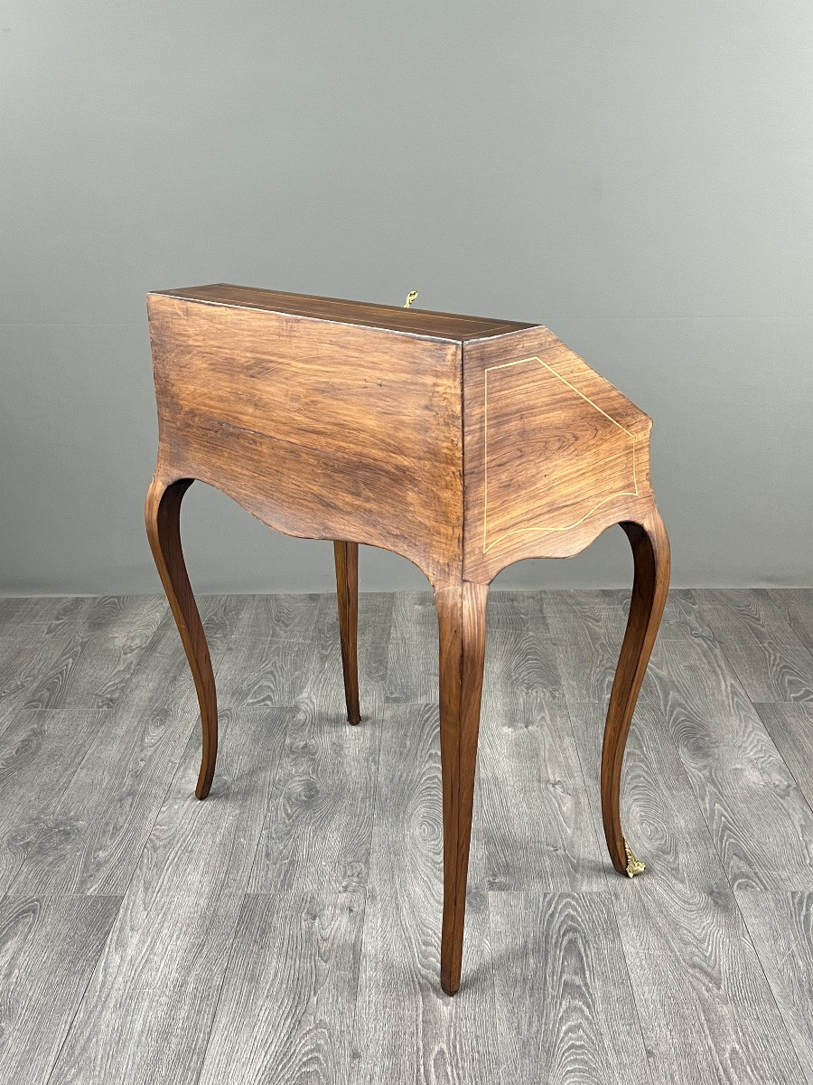 Marquetry Secretary With Flap, Louis XV Style, 19th Century-photo-4