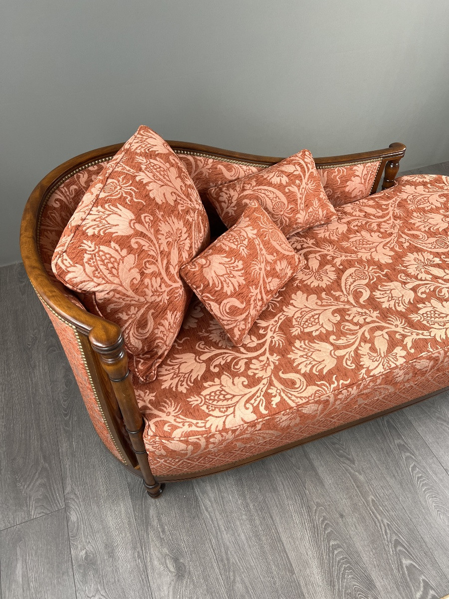Méridienne Chaise Longue In The Louis XVI Style, Rich Floral Fabric, 20th Century-photo-2