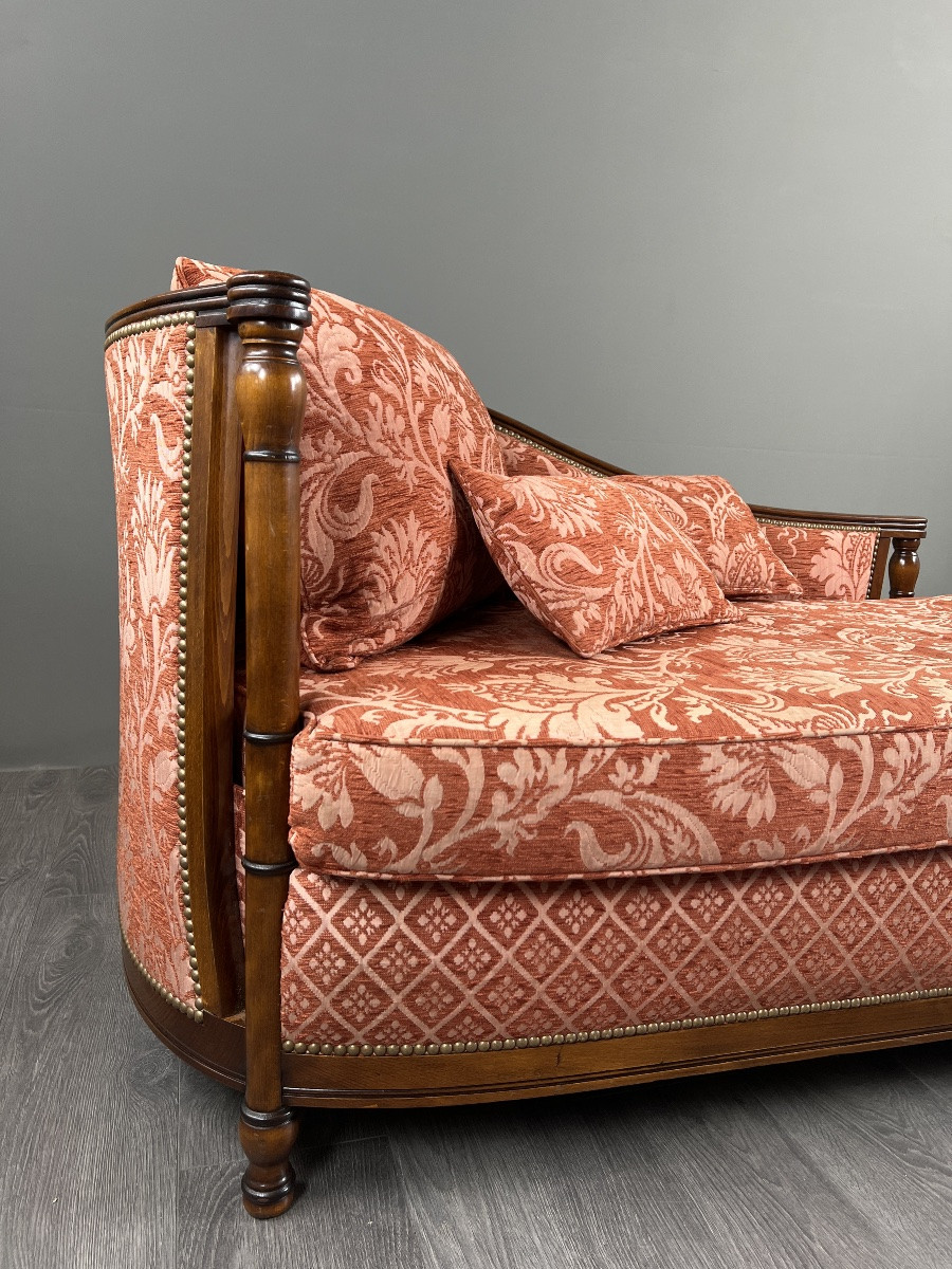 Méridienne Chaise Longue In The Louis XVI Style, Rich Floral Fabric, 20th Century-photo-3