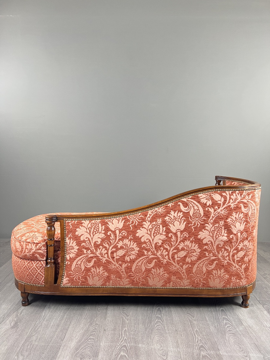 Méridienne Chaise Longue In The Louis XVI Style, Rich Floral Fabric, 20th Century-photo-1