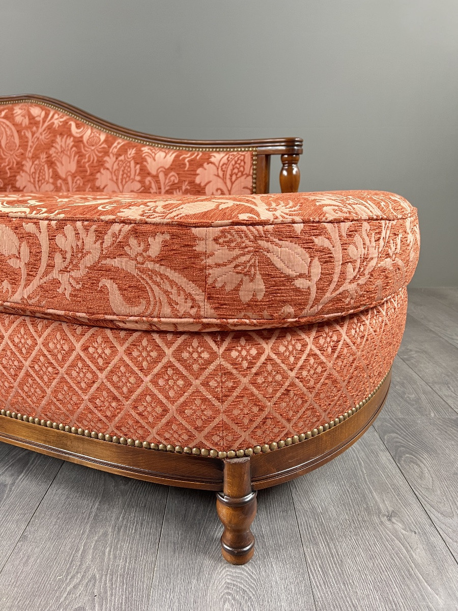 Méridienne Chaise Longue In The Louis XVI Style, Rich Floral Fabric, 20th Century-photo-5