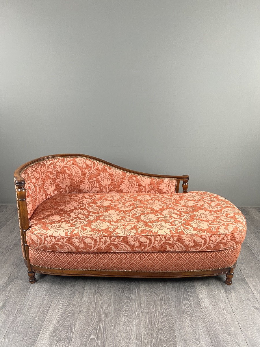 Méridienne Chaise Longue In The Louis XVI Style, Rich Floral Fabric, 20th Century-photo-7