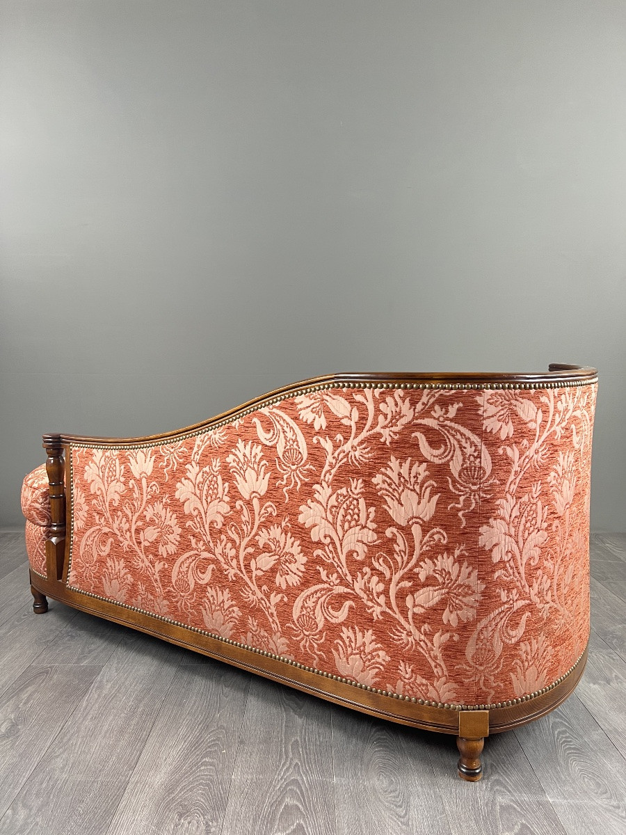Méridienne Chaise Longue In The Louis XVI Style, Rich Floral Fabric, 20th Century-photo-8