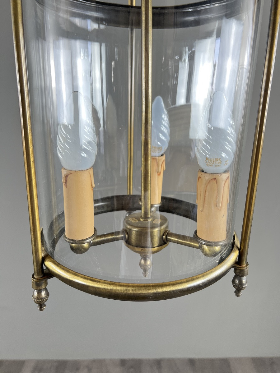 Brass And Glass Lantern, 20th Century-photo-2