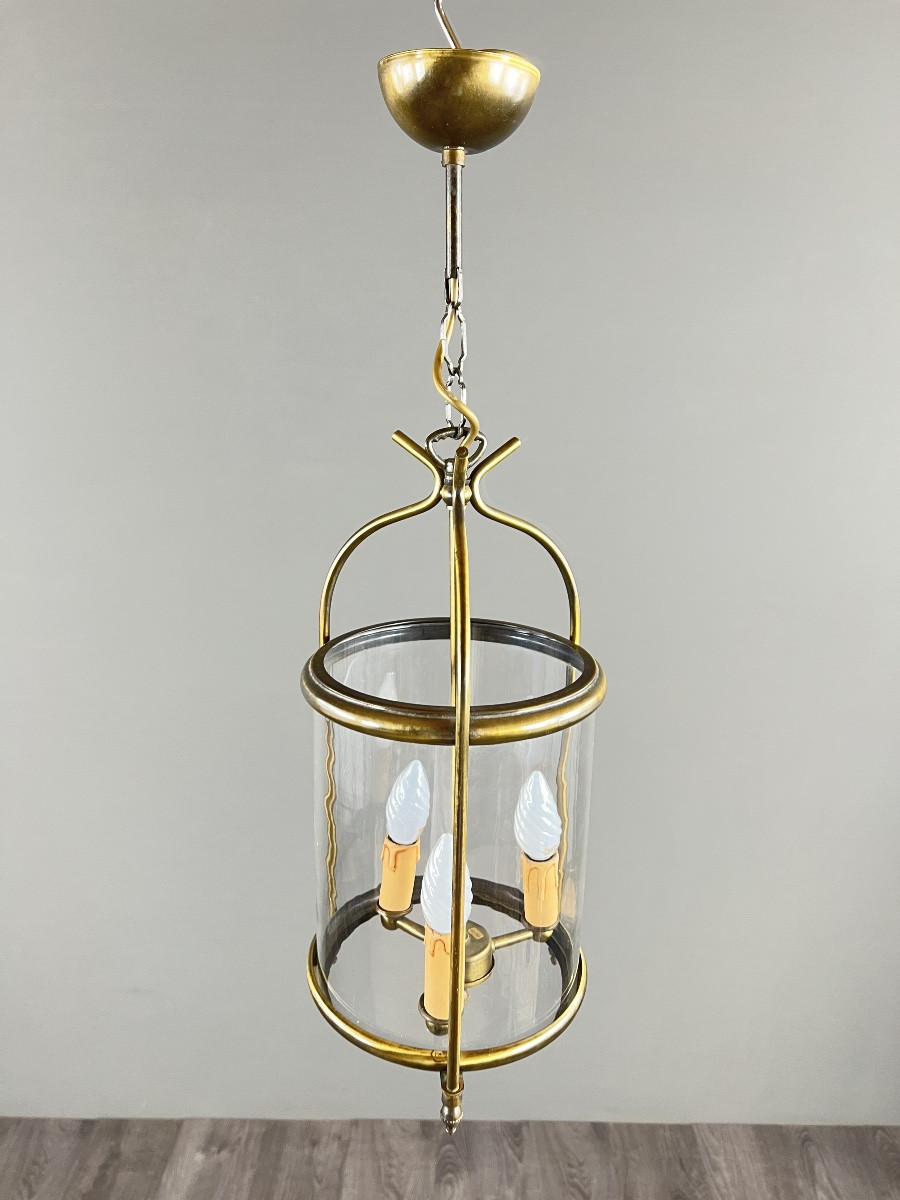 Brass And Glass Lantern, 20th Century-photo-3