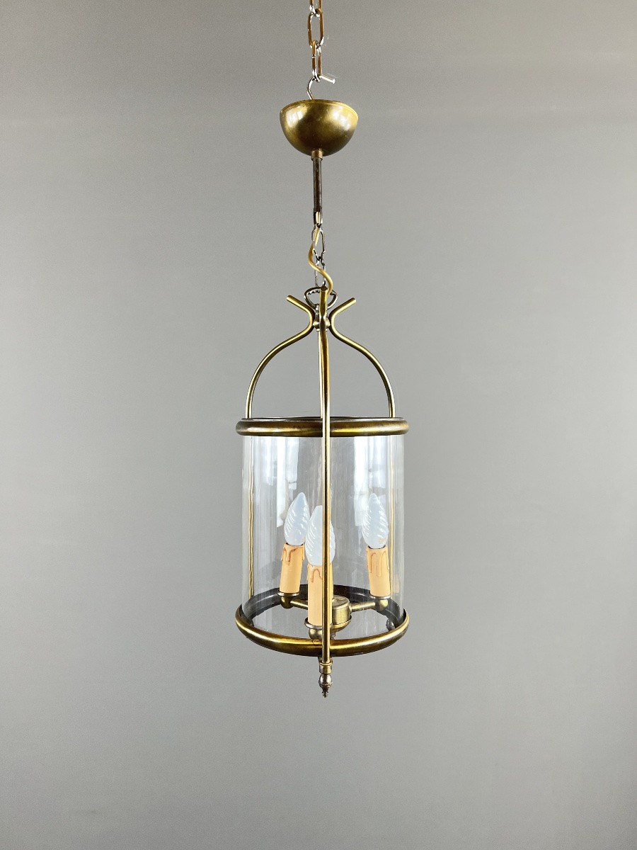 Brass And Glass Lantern, 20th Century-photo-1