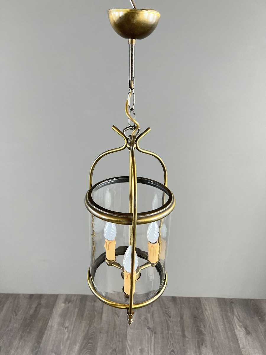 Brass And Glass Lantern, 20th Century-photo-2