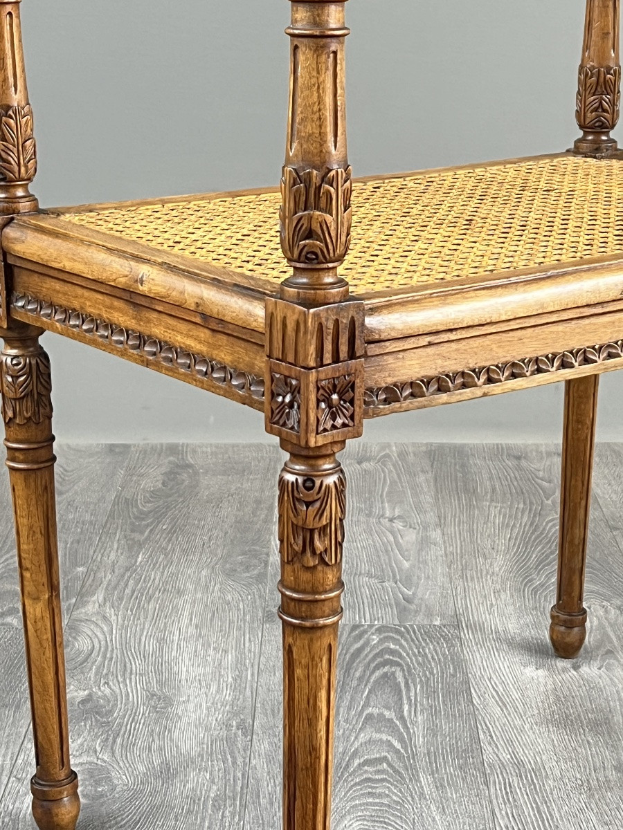 Banquette / tabouret en bois sculpté et cannage, XXe siècle-photo-3