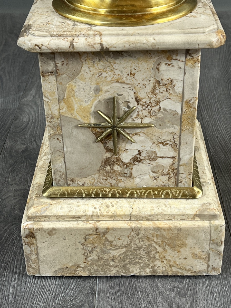 Paire de colonnes sellettes en marbre et laiton,  XXe siècle-photo-3