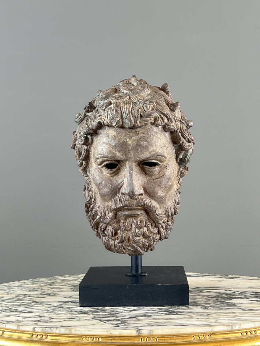 Sculptural Bronze Bust On Base, 20th Century-photo-3
