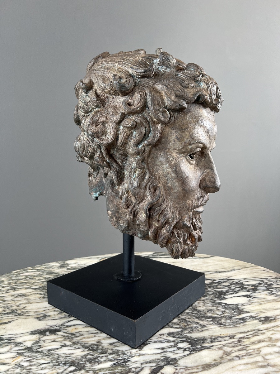 Sculptural Bronze Bust On Base, 20th Century-photo-5