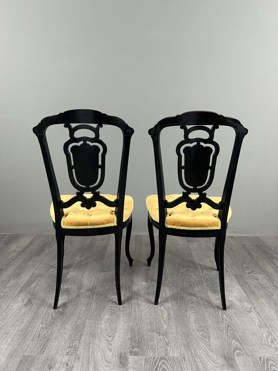 Paire de chaises Napoléon III marquetées et incrustées de nacre, XIXe Siècle-photo-2
