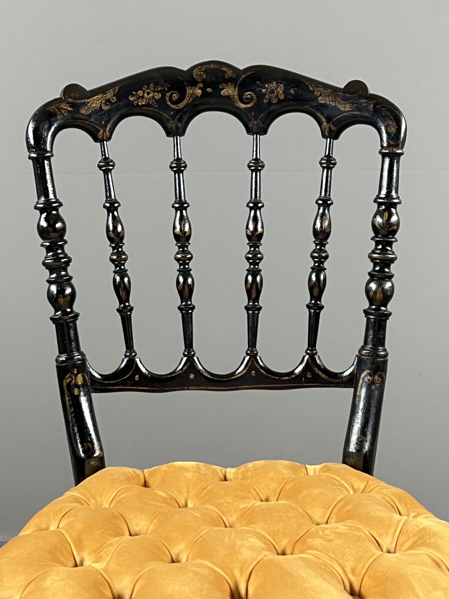 Suite de quatre chaises Napoléon III en bois noirci, XIXe Siècle-photo-4