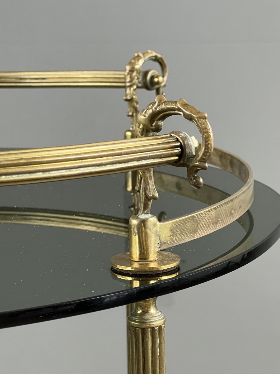 Rolling Table In Brass And Smoked Glass, 20th Century-photo-2