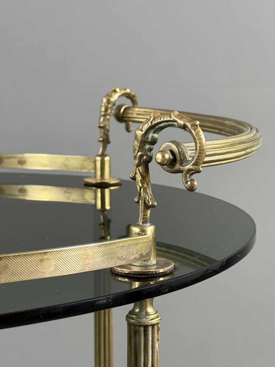 Rolling Table In Brass And Smoked Glass, 20th Century-photo-3
