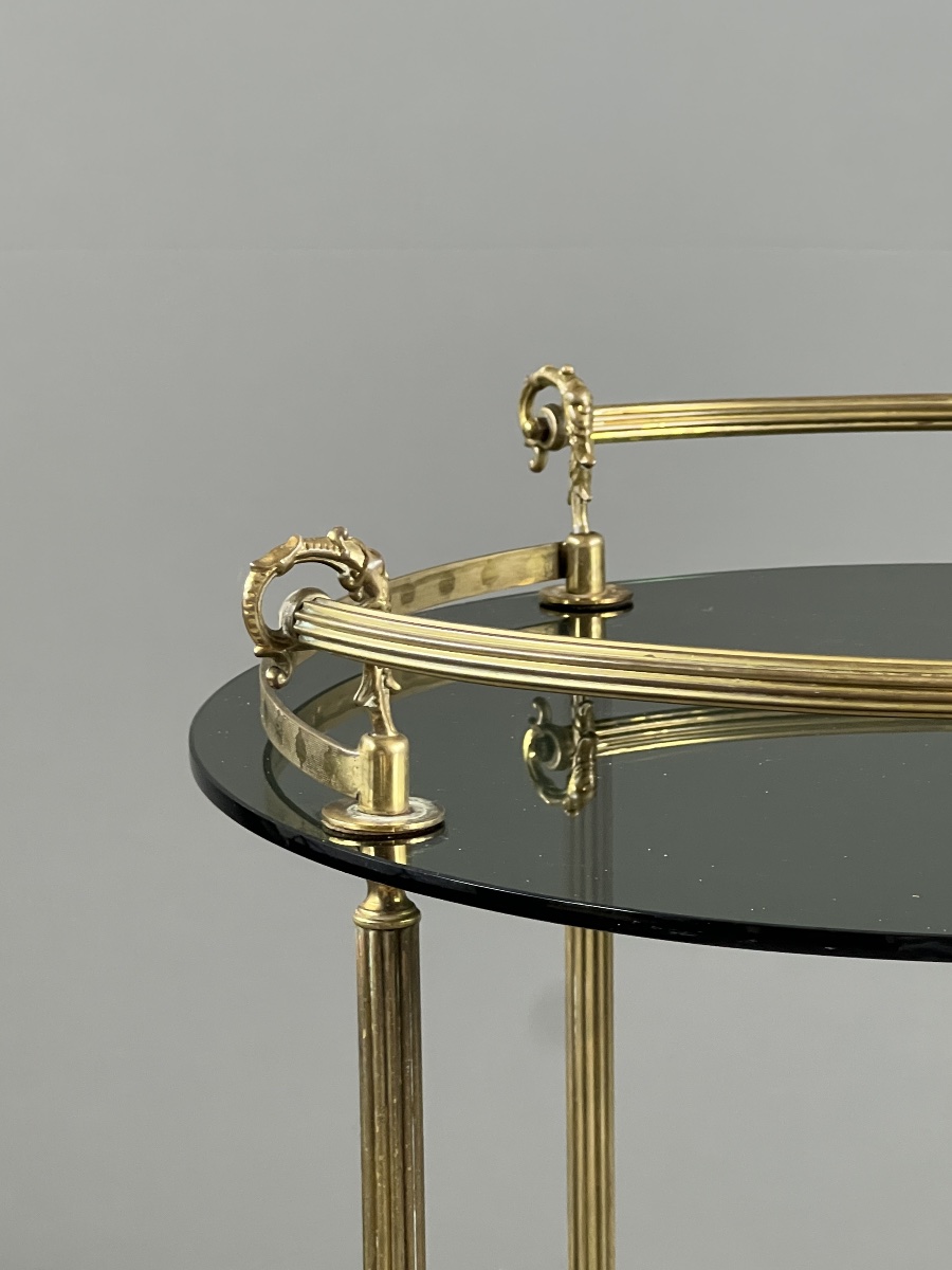 Rolling Table In Brass And Smoked Glass, 20th Century-photo-5