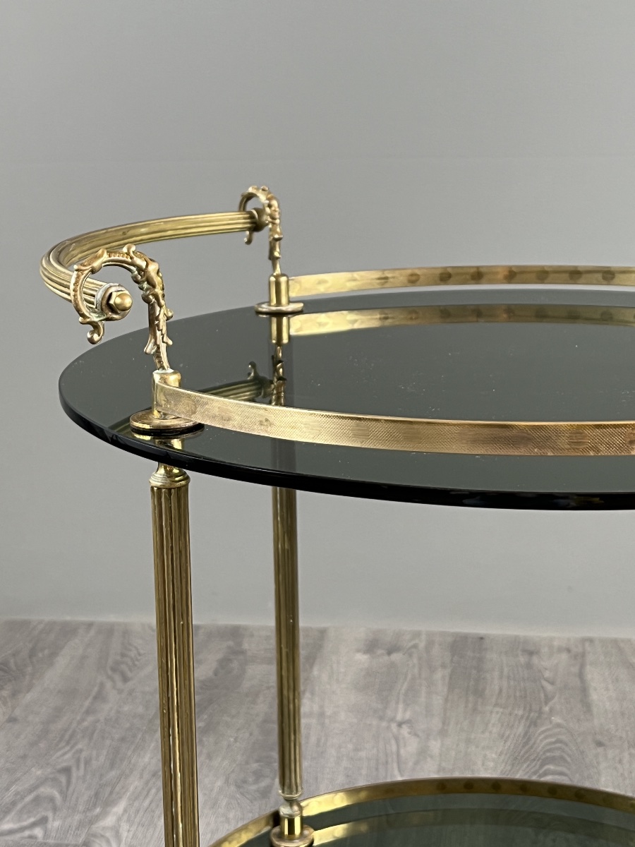 Rolling Table In Brass And Smoked Glass, 20th Century-photo-7
