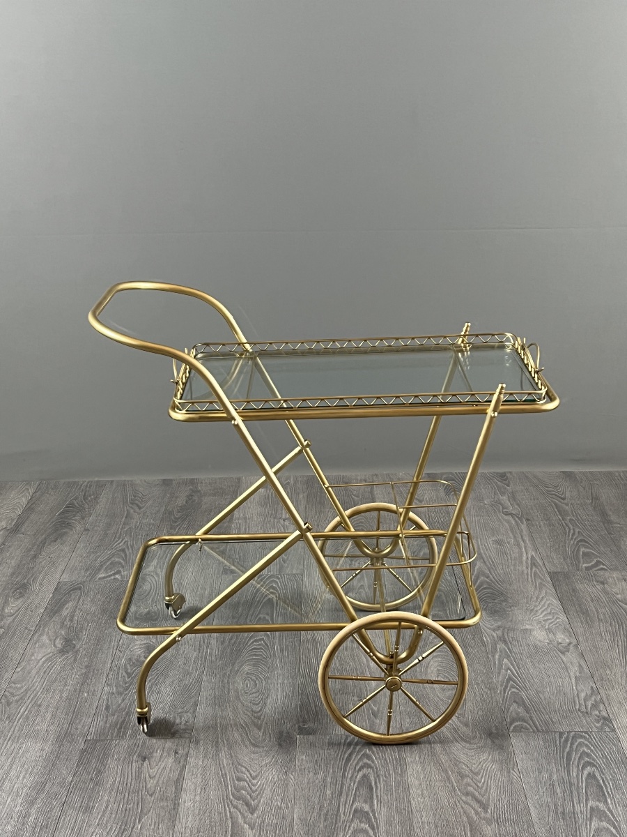 Brass And Glass Table On Wheels, 20th Century-photo-4