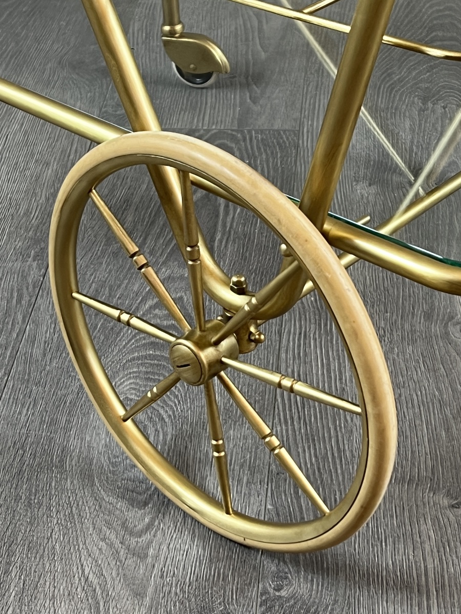 Brass And Glass Table On Wheels, 20th Century-photo-1