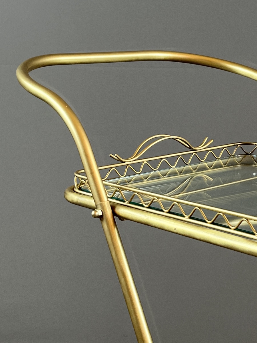 Brass And Glass Table On Wheels, 20th Century-photo-3