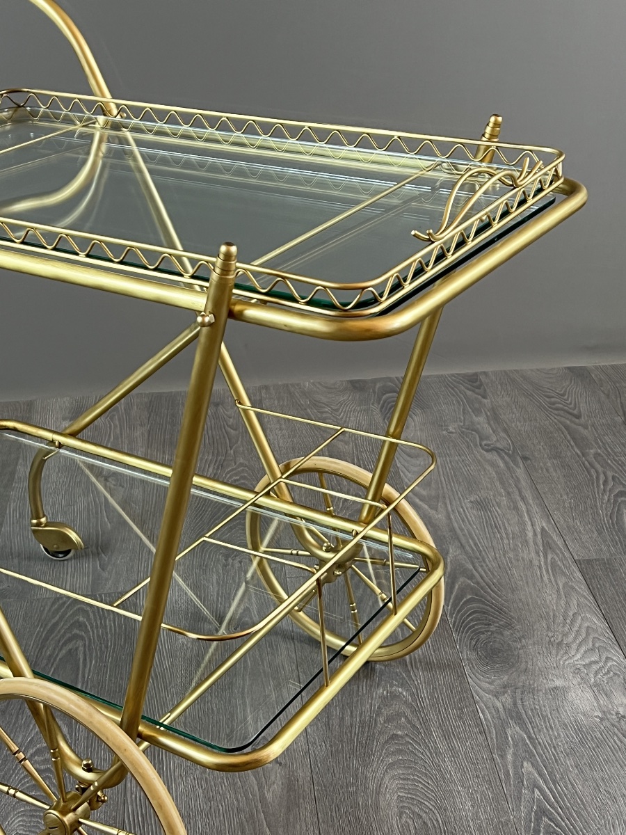 Brass And Glass Table On Wheels, 20th Century-photo-5