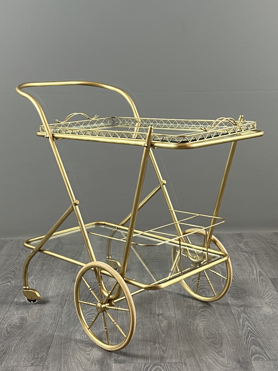 Brass And Glass Table On Wheels, 20th Century-photo-6