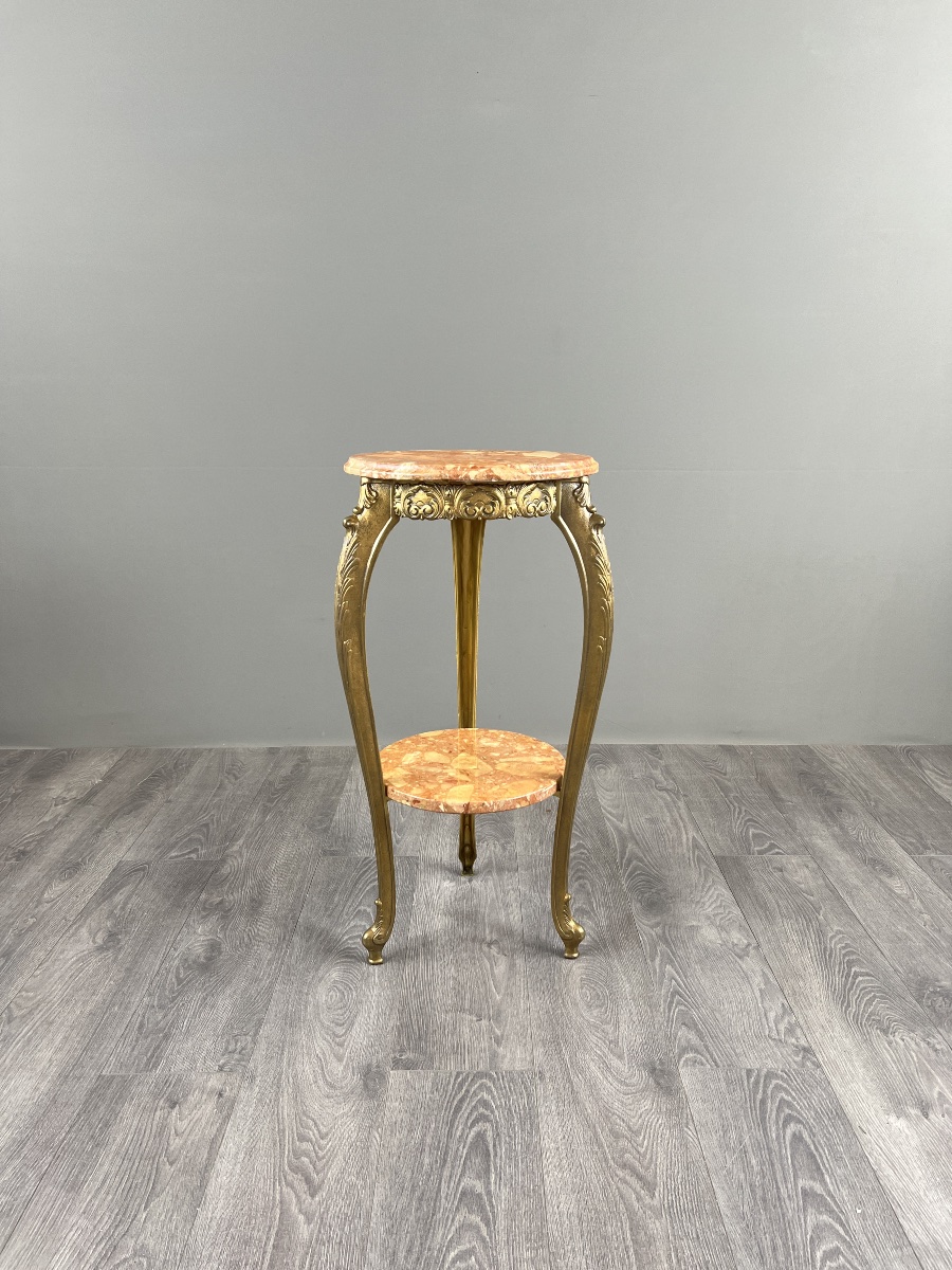 Petite sellette table d’appoint en bronze et marbre, fin XIXe siècle-photo-2
