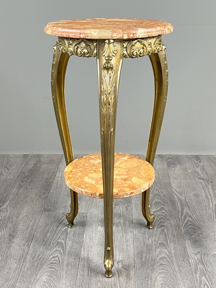 Petite sellette table d’appoint en bronze et marbre, fin XIXe siècle-photo-3