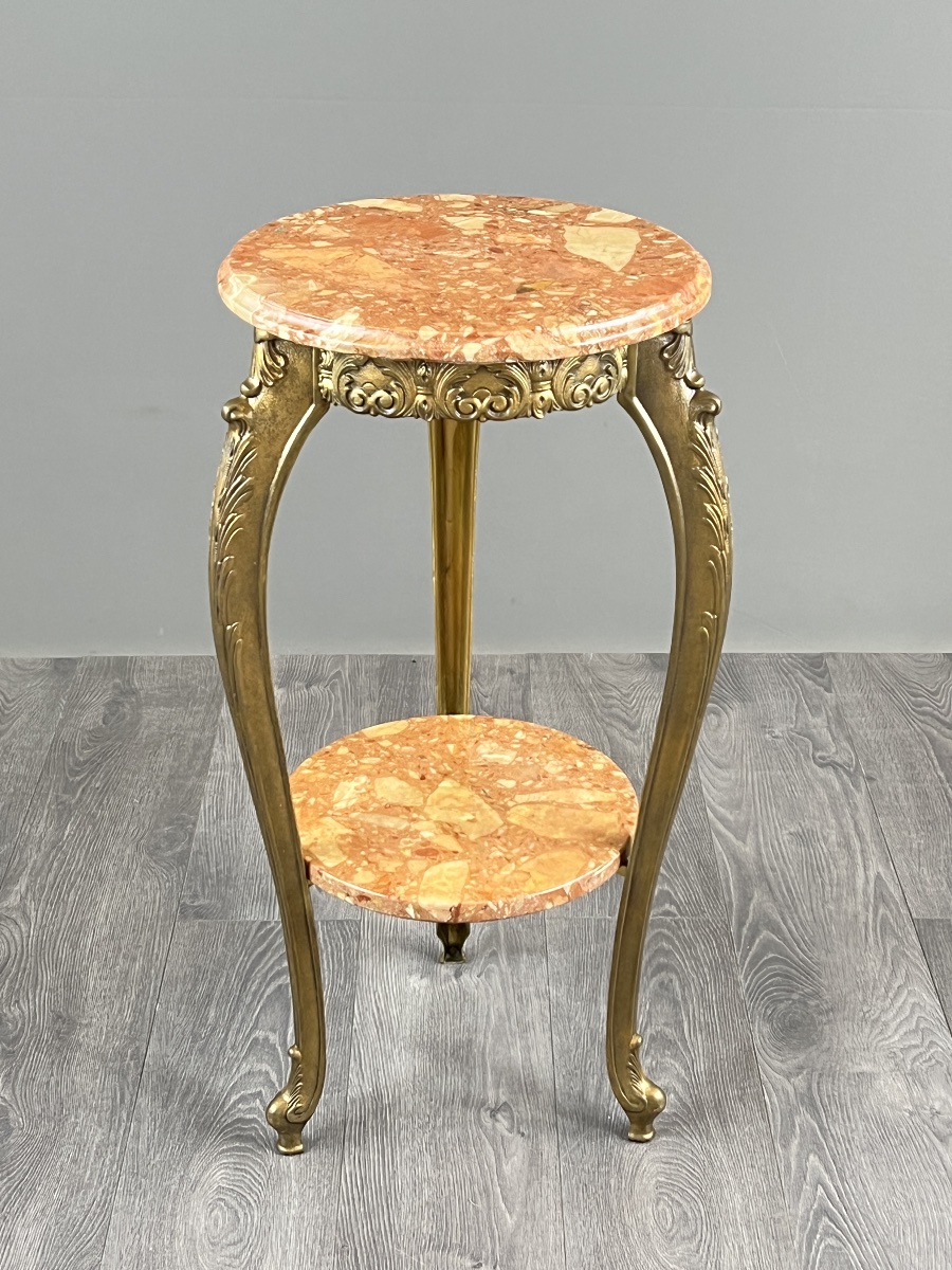 Petite sellette table d’appoint en bronze et marbre, fin XIXe siècle-photo-4