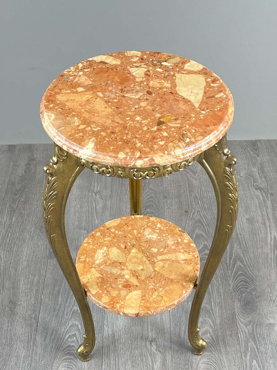 Petite sellette table d’appoint en bronze et marbre, fin XIXe siècle-photo-1