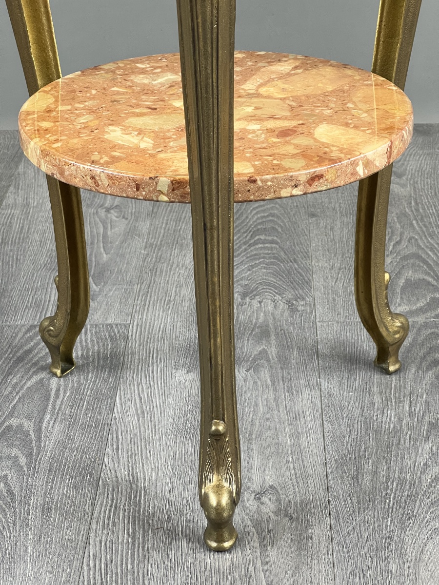 Petite sellette table d’appoint en bronze et marbre, fin XIXe siècle-photo-2